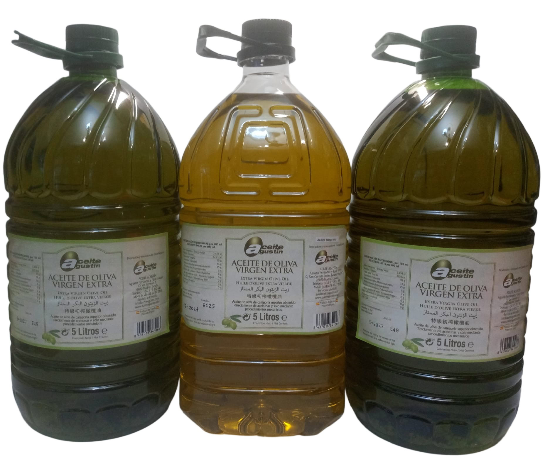 Aceite de Oliva Virgen Extra Caja Mixta de 3 garrafas de 5L: 2 maduro y 1 temprano